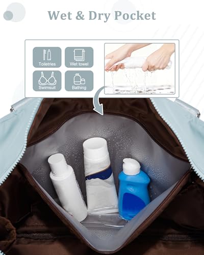 Image of Gym Bag for Women,Travel Duffle Bag for Travel with Wet Pocket Weekender Overnight Carry On Tote Bag Luggage Bag with Trolley Sleeve Personal Item Travel Bag Hospital Diaper Bag Blue