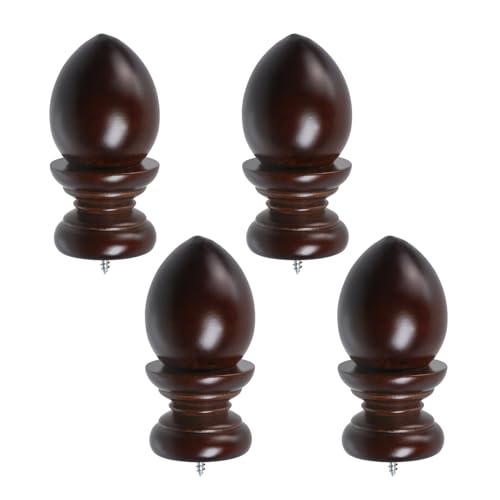 T Tulead Finials for Curtain Rods Wooden Curtain Rod Finial Wood Drapery Finials Decor & Easy Install, Brown, 4PCS