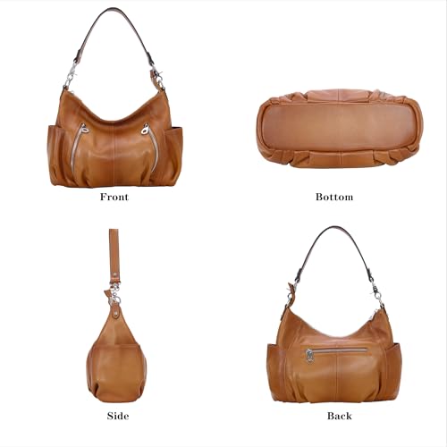 Image of HESHE Leather Crossbody Bags for Women Hobo Shoulder Bag Satchel Handbags | Genine Leather,2 Removable Straps,Multiple Zippers Pockets Hobo Bags Designer Travel Pocketbook Ladies Daily Work Tote Bag