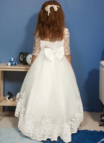 Lace Tulle Flower Girl Dresses for Wedding Long Sleeves First Communion Dress Princess Pageant Ball Gowns with Bow2