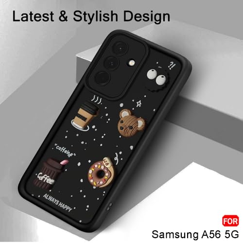 Image of TheGiftKart Back Cover Case for Samsung Galaxy A56 5G | Cute Fun Cartoon 3D Bear Coffee Case | Full Camera Protection | Shockproof Back Cover Case for Samsung Galaxy A56 5G (Silicone, Black)