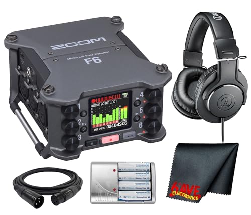 Zoom F6 Multitrack Field Recorder with 32-Bit Float Recording, 6 XLR Inputs, 192kHz Audio, Timecode Sync & SD Card Capture Bundle