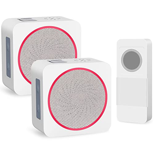 Sonnette sans Fil, SURNICE Sonnette de Porte avec 8 Couleurs de LED Flash, Portée à 300M, Kit de Carillon sans Fil avec et 16 Mélodies 4 Volumes, 98229x2+90062 Cover