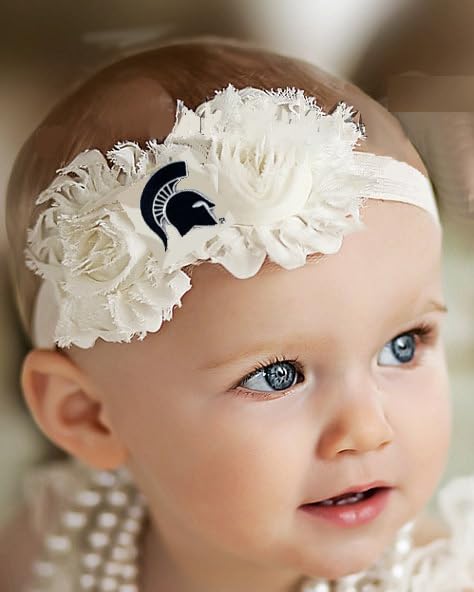 Future Tailgater Michigan State Spartans Baby Shabby Flower Hair Bow Headband - White