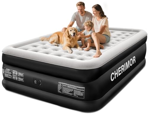 King Size Air Mattress with Built-in Pump, 18" Raised Comfort, 48Hr Leak-Proof Test, Upgraded Honeycomb Pillar Design, Blow Up Mattress Supports 1000 lbs, 3-Min Inflation for Home Guest Room Camping by CHERIMOR - Used condition - CA$158.68