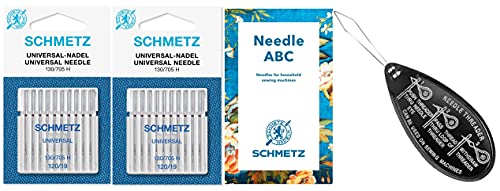 Schmetz Igły do maszyn do szycia domowego - uniwersalne (normalne) 130/705 H, 2 opakowania po 10 sztuk, rozmiar: 120/19 + unikalny wolny duży gwintownik igłowy i prowadnica igieł Schmetz - pasują do wszystkich maszyn domowych
