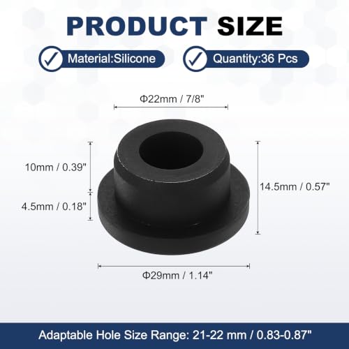 Image of MECCANIXITY 36pcs T-Shaped Silicone Plugs 22mm 7 /8 Inch Dia, Black | Snap in Plug Hole Seal Cover Round Rubber Stopper for 21-22mm Holes Kitchen Rubber Bulkheads Waterproof Sealing
