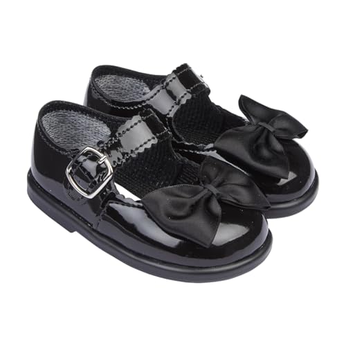 EARLY DAYS Baypods, scarpe per bambini con suola rigida, scarpe primi passi per bambine con suola antiscivolo, realizzate in Inghilterra, Vernice nera, 36.5 EU