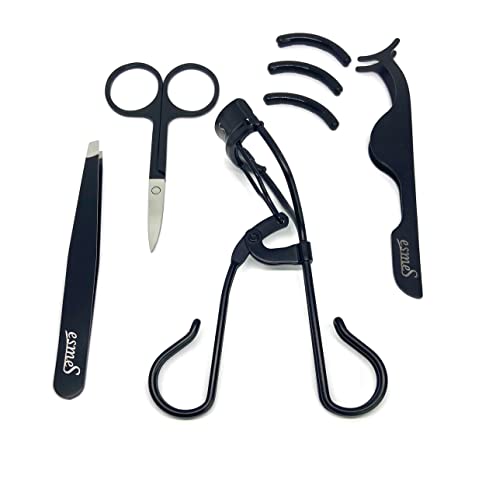 esmeS Beauty Augenbrauen- & Wimpern-Set – Wimpernzange, Pinzette, Schere & Applikator inkl. 3 Silikonpads – Für natürlichen Schwung & präzise Pflege – Mattschwarz