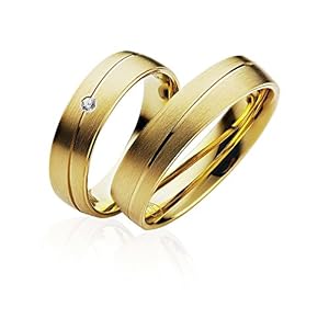 JC Trauringe Zilver 925 Koppelprijs Trouwringen Goud Geplaatst I Verlovingsringen breed 5 mm I Partner Ringen met gravure in doosje I 2 Trouwringen Heren Ring zonder & Vrouwen Ring met Steen I P902