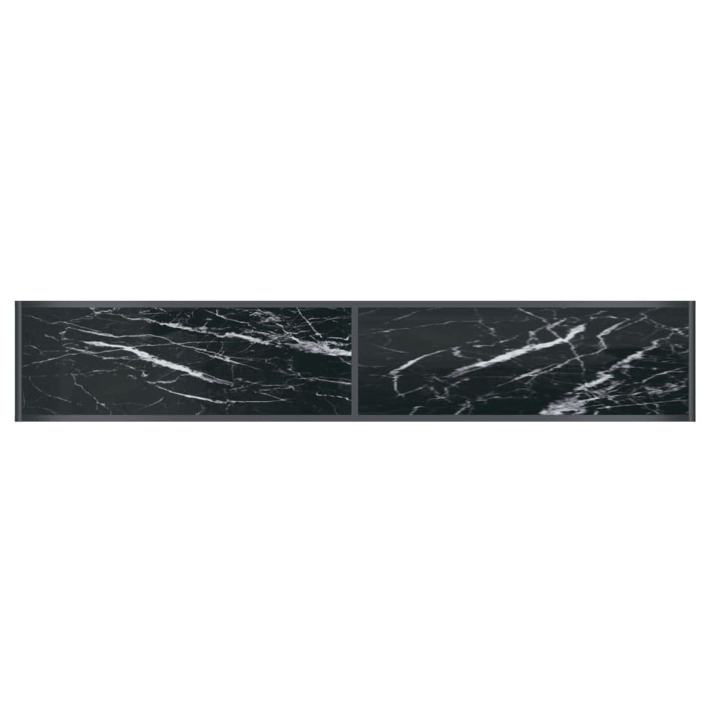 Stolik konsolowy, czarny, 200 x 35 x 75,5 cm, szkło hartowane, stal malowana proszkowo, elegancki stół do przedpokoju z dolną półką, uniwersalny stół do odkładania rzeczy do salonu, stabilny