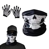 Jewkot 3 PCS Riding Equipment Skull Head Cover + Ghost Gloves, Multifunctional Sports Facial Decorative Accessories, Outdoor Protective Mask, Universal for Most Cars (Black)