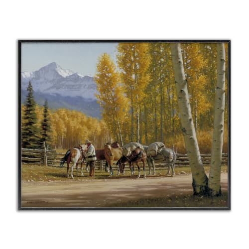 Rustic Horses Farm Foliage Landscape, 16 x 20 Inch Framed Giclée Print