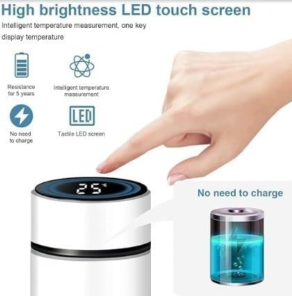 Image of Smart Temperature Water Bottle 500ml | LED Display Touch Lid | Vacuum Insulated Stainless Steel Flask | Keeps Drinks Hot & Cold | Travel, Gym, Office Use (White)