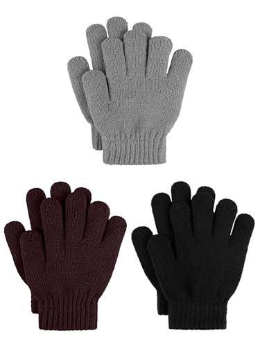 Image of Cooraby 3 Pairs Kid's Winter Gloves Thick Warm Knitted Gloves Children Cold Weather Gloves