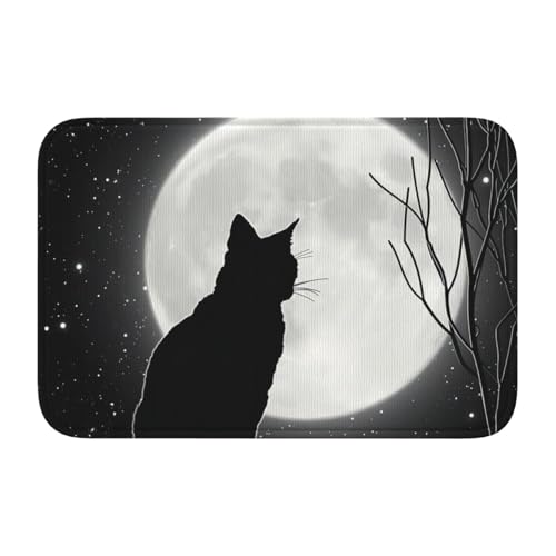 玄関マット 満月 子猫 かわいい ネコ 猫柄 バスマット 室内 屋外 足拭きマット カーペット おしゃれ 北欧 滑り止め付き 洗える ベットルーム 浴室 台所 寝室 業務用 家庭用 40×60cm