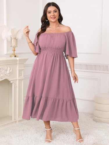 Image of CICIDUDU Plus Size Smocked Maxi Dresses for Curvy Women Square Neck Flowy Casual Summer Wedding Guest Dress