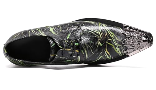 Santimon Mens Western Pointed Toe Leather Lace Up Dress Shoes Fashion Casual Metal Tip Oxford3