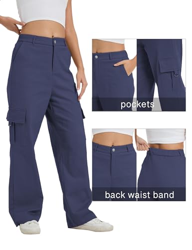 Image of Cargo Pants for Women High Waist Wide Leg Stretchy Pull On Baggy Casual Pants with Pockets