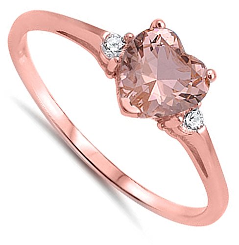 Rose Gold-Tone Champagne Simulated Cz Heart Ring New .925 Sterling Silver Band Size 6 #TOP1