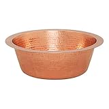 Premier Copper Products BR14PC2 14-Inch Round Hammered Copper Bar Sink with 2-Inch Drain Opening in Polished Copper