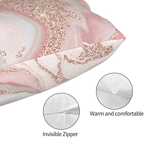 Rose Gold Glitter Coral Gray Pastel Marble Pillowcase For Hair And Skin - Bed Home Sofa Decor Pillow Cover,Super Soft Travel Pillow Cases With Hidden Zipper Closure Print (14X20 Inch) #TOP2