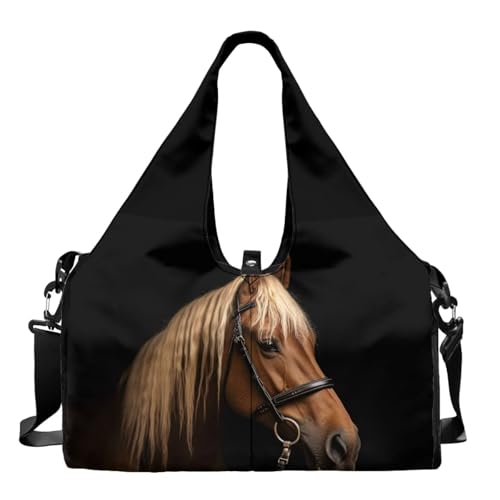 Horse Duffle Bag with Shoe Compartment for Men Sports Duffel Bag with Yoga Mats Holder Multiple Pockets Workout Bag with Adjustable Shoulder Strap Lightweight Bags for Gym Travel Weekender2