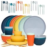 SHECIPIN 42Pcs Wheat Straw Dinnerware Sets, Unbreakable Plates and Bowls Sets, Eco Friendly Non Breakable Dinnerware, Dishwasher Microwave Safe Dinnerware