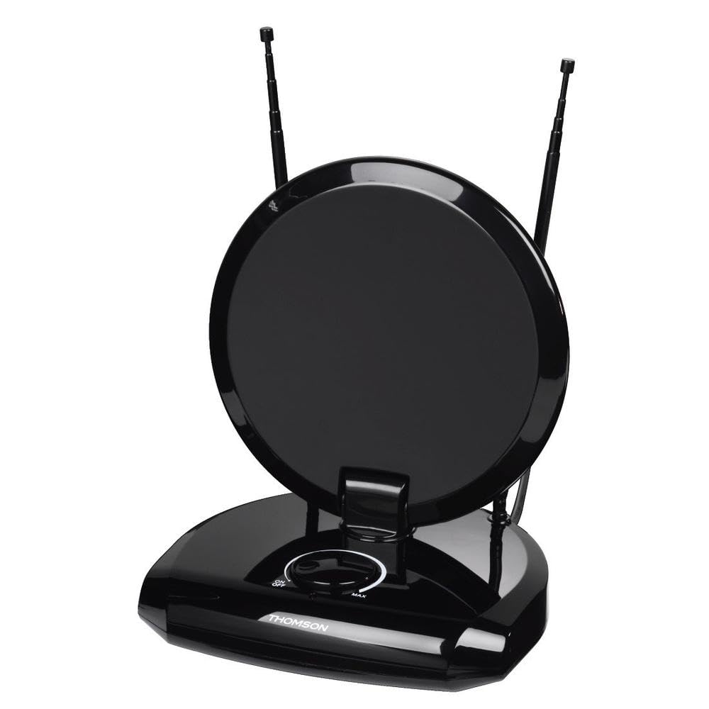 Thomson antena pokojowa tv DVB-T2 DVB-T DAB+ (wewnętrzna, DVBT2, do odbioru telewizji cyfrowej, radia, wzmacniacz) czarna