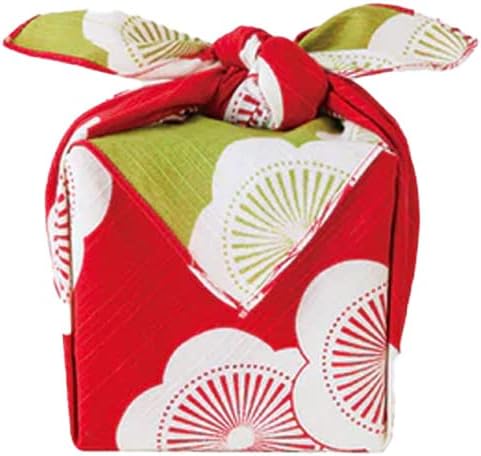 Japanese Reversible Furoshiki - Traditional Wrapping Cloth for Lunchbox or Gifts - 100% Cotton - 18.9 x 18.9 in - Apricot Red and Green - Made in Japan