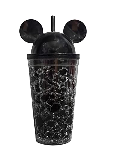Image of miRim Mickey Acrylic Frosty Plastic Glass Sipper /Tumbler With Straw and Lid (650 ml) - 1 Piece (Black)
