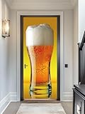 artfanke 3D Door Sticker Peel and Stick 30.3'x78.7'-Self-Adhesive Door Murals Wallpaper Waterproof Decal Beer Mug Wall Poster for Wardrobe Home Decor (2 Sheets/Set)