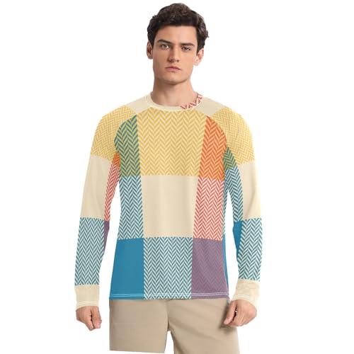 Colorful Buffalo Plaid Men's Rash Guard Fishing Elasticity Sun Shirt for Men Long Sleeve Summer