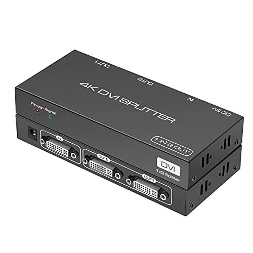 DVI Splitter 1 Eingang Und 2 Ausg&auml;ngen 2 Ports Unterst&uuml;tzt Aufl&ouml;sungen Bis Zu 4K30Hz, Geeignet f&uuml;r PC, Notebook, Computer, DVR, HDTV Projektor