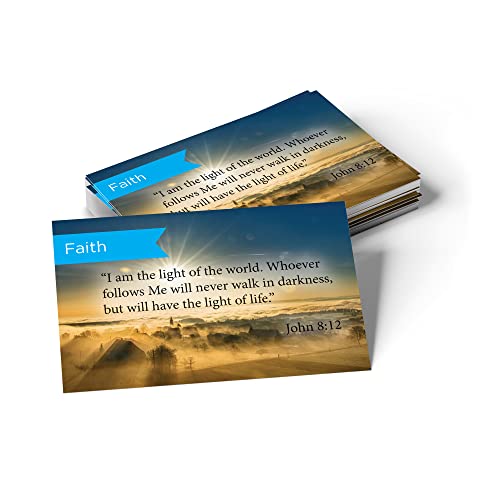 Pass It On Scripture Cards, Faith, John 8:12, pacote com 25 cartas inspiradoras com versículo bíblico para devocional, estudo bíblico e memorização, pequenas saudações cristãs para encorajamento