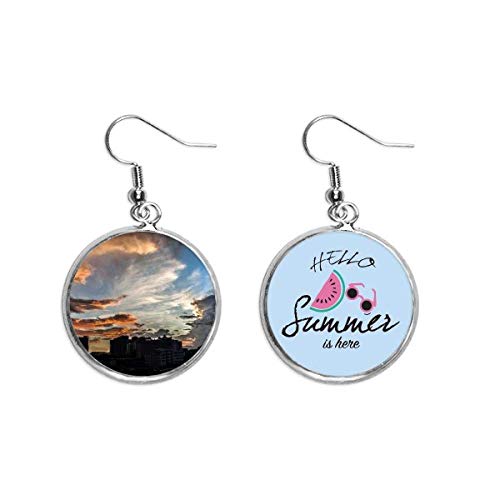 Pendientes de sandía y nubes de cielo naranja para lóbulo