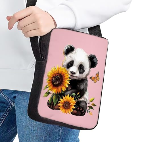 HUGS IDEA Sunflower Panda Print Sling Shoulder School Bags for Women Girls Gifts Gym Sports Cash Key Storage Organizer Purse2