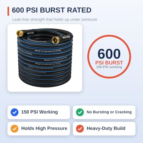 FEVONE Kink Free Garden Hose 75 ft, Heavy Duty Water Hose | Flexible Lightweight, Hybrid Polymer, 5/8 Inch ID, 600 PSI, Leak-Proof, Solid Brass 3/4 GHT Fittings for Garden Watering