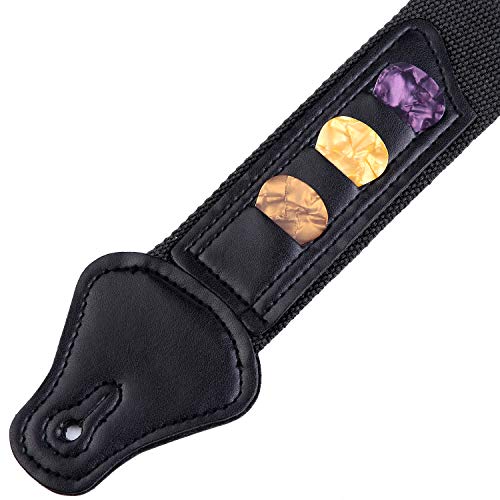 URATOT Sangle de guitare réglable avec extrémités en cuir pour guitare avec 3 supports de médiators et 6 médiators Noir - Les Beatles, Paul McCartney, John Lennon, RIngo Starr, George Harrison URATOT Sangle de guitare réglable avec extrémités en cuir pour guitare avec 3 supports de médiators et 6 médiators Noir – Image 4