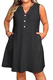Pinup Fashion Plus Size Cover Ups Swimwear Women Black Hollow Out V Neck Bathing Coverup Dress with Pockets