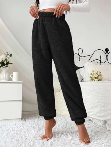 Image of KOTTY Women's Plush Coral Fabric Tapered Fit Pant - Warm Winter Wear with Soft Fuzzy Texture