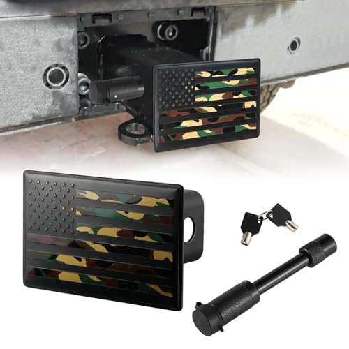 SINGARO Heavy American Flag Metal Trailer Hitch Cover for 2 Inch Receivers, Ideal for Truck Accessories with 5/8-Inch Pin Diameter Trailer Hitch Lock (Camouflage Green)