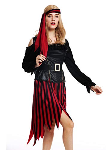 dressmeup - W-0287-S/M Lady Woman Costume Fancy Dress Halloween female Pirate Queen Buccaneer Corsair black red Size S/M - Image 2