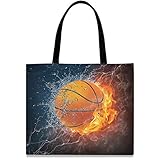 visesunny Große Damen-Schultertasche aus Segeltuch mit Feuer- und Wasseroberfläche, Aufbewahrungsgriff, Einkaufstasche, lässige wiederverwendbare Tragetasche für Strand, Reisen, Lebensmittel, Bücher