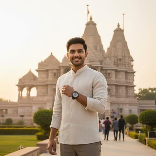 Image of Shree Ram Skeleton Watch, Ayodhya Mandir Theme, Mechanical Look Quartz, Stainless Steel Metal Bracelet, Round Dial with Deity Engraving for Man and Boyes