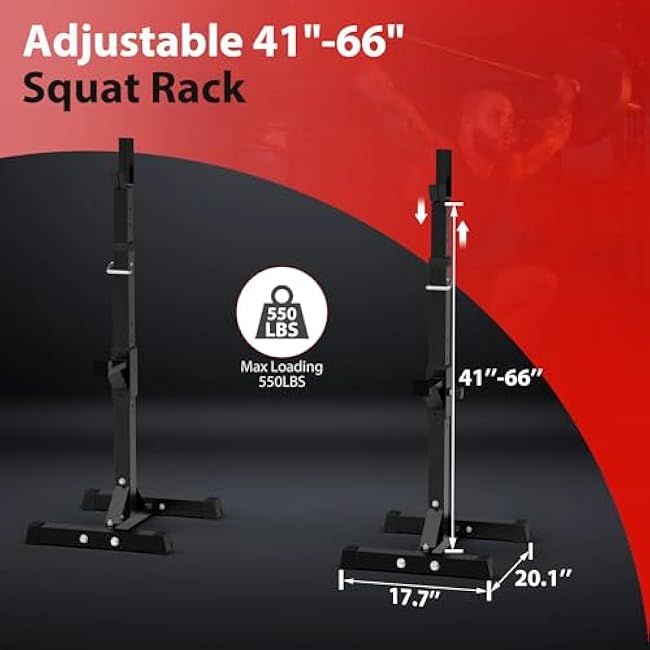 F2C Max Load 550Lbs Pair of Adjustable Squat Rack 41-66 Sturdy Steel Barbell Rack Free Bench Press Stands GYM/Home Gym Portable Dumbbell Racks Stands