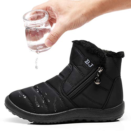 Image of Winter Snow Boots for Women Men, Lightweight Water-Resistant Boots | faux fur lining, rubber sole, warm winter wear, dog walking, errands, light snow, indoor outdoor