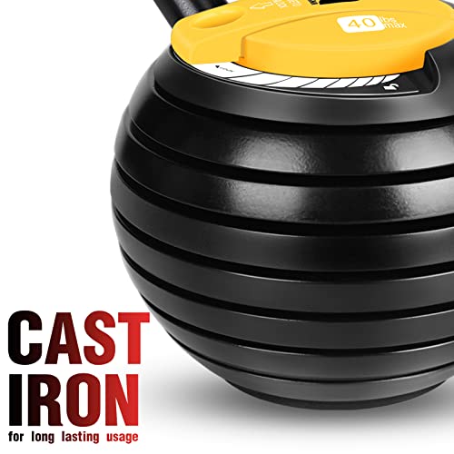 Hanisna Kettlebells, Adjustable Kettlebell Up To 40 Lbs, 9” Wide Handle Cast Iron Kettle Bell, Rubber Base Strength Training Kettlebells Set For Weightlifting, Core Training, 2 Wrist Wraps Included #TOP2