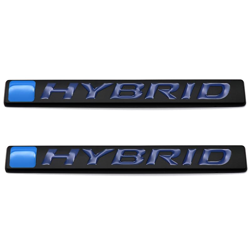 Image of 2Pc Hybrid Emblem 3D Metal Badge Door Rear Tailgate Decal Sticker Nameplate Logo Fits Universal car Truck (Black Blue)