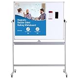 DexBoard Magnetic Mobile Whiteboard 48x36-in Height Adjustable 360° Double Sided Rolling White Board